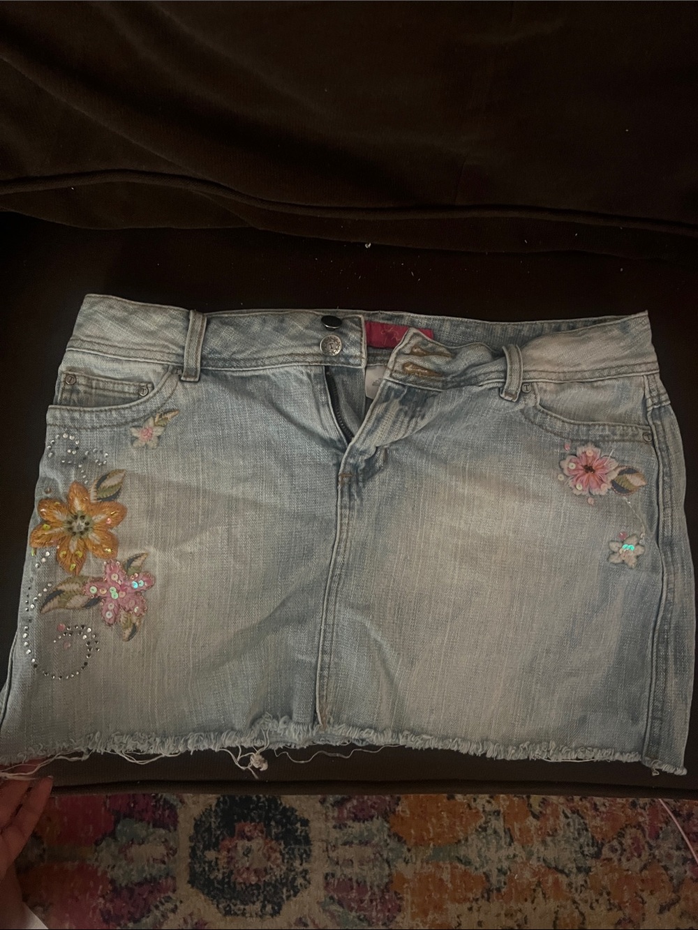 Thalia Light Blue Embroidered Denim Mini Skirt - Size 11/12